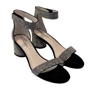 Jeffrey Campbell Heels Black Rhinestone Block Lindsay Sandal Shoes Size 8.5